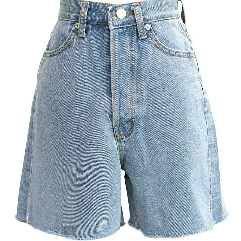 Storets Phoebe Frayed Hem Denim Side Slit Shorts S